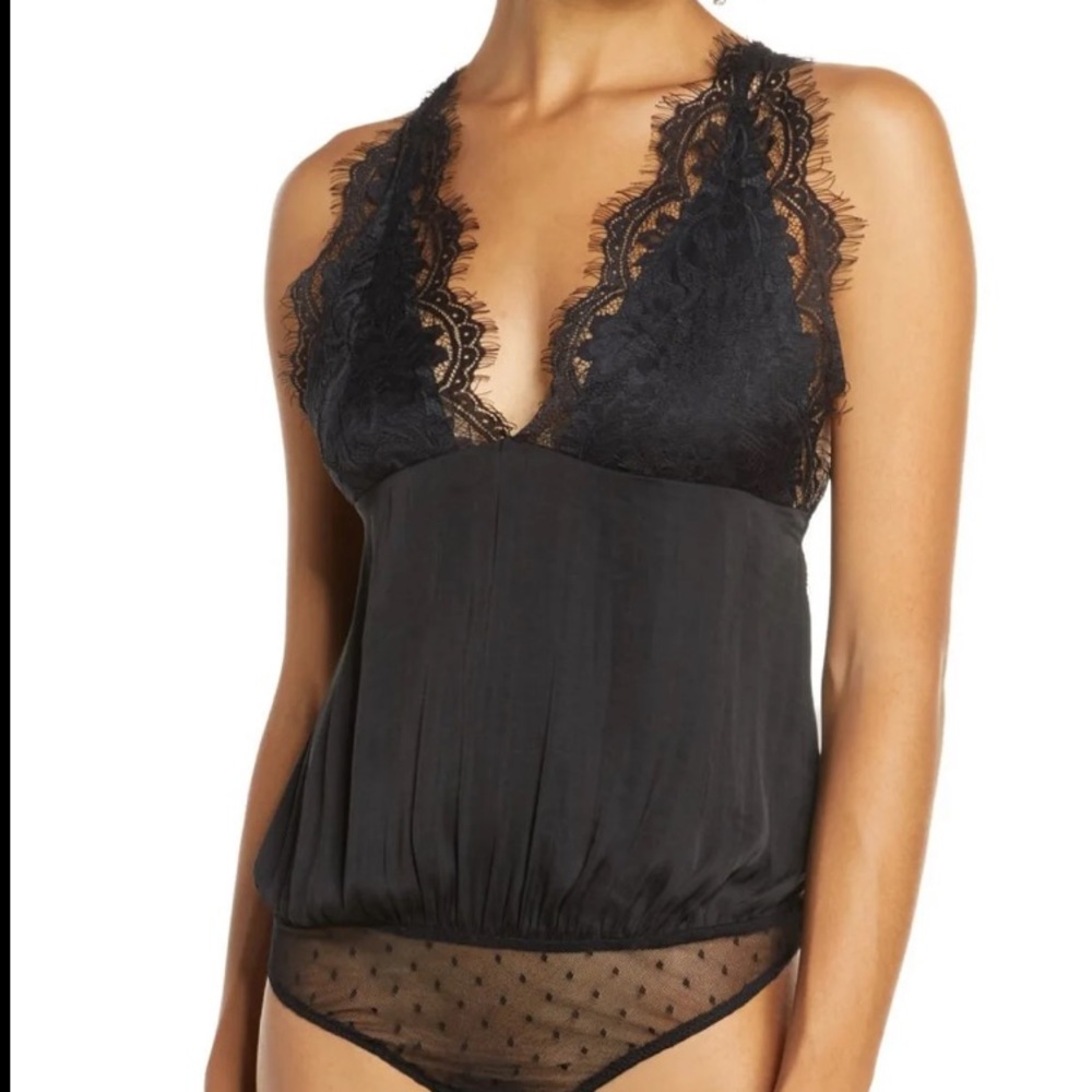 Free People Melrose Lace Black Thong Bodysuit - Picture 5 of 12
